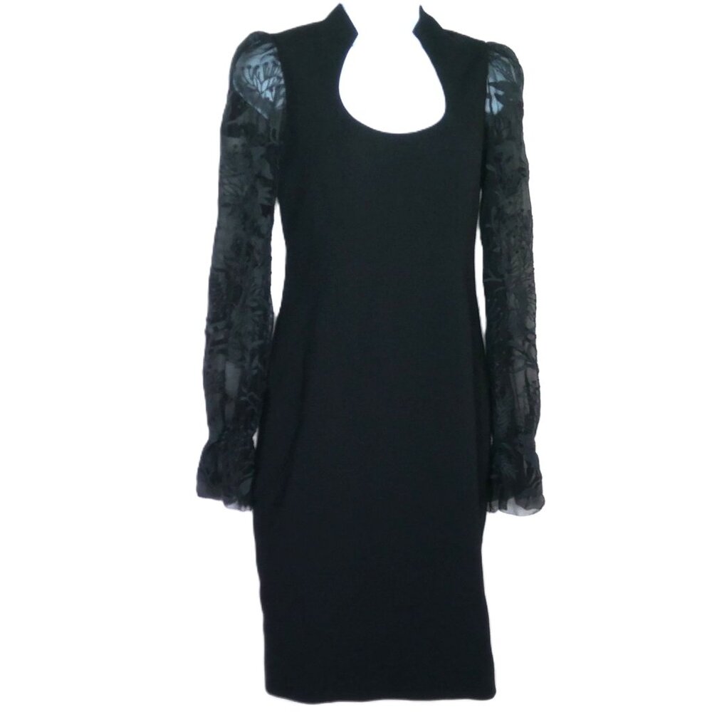 Elie Tahari LBD Black Dress Lace Sleeves Lined Whimsigoth Party Read Sz 2 XS S?